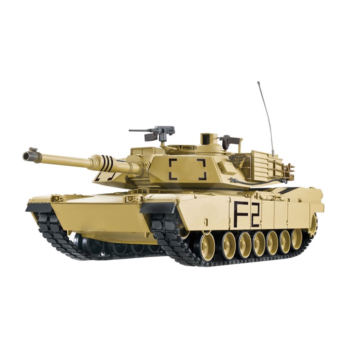 RC танк с дистанционно управление US M1A2 Abrams, Дължина 61 см, Мащаб 1:16, 2.4Ghz, функция за стрелба, звук, дим и инфрачервена връзка, 14+
