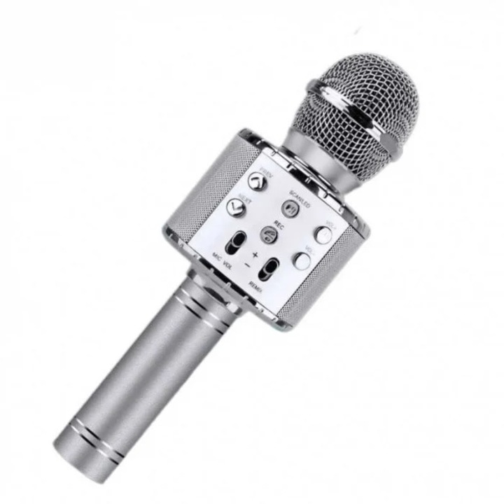 Караоке микрофон Macvi, Bluetooth, вграден високоговорител, сребрист