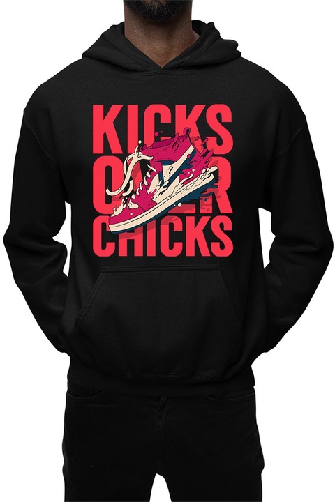 Hanorac barbati cu imprimeu, Kicks over chicks, mix 1, Negru
