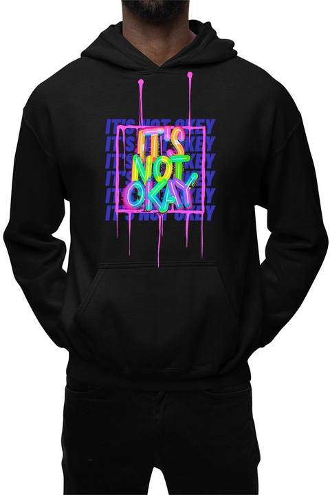 Мъжки суичър с щампа, Не е добре, Памук, Черен, М