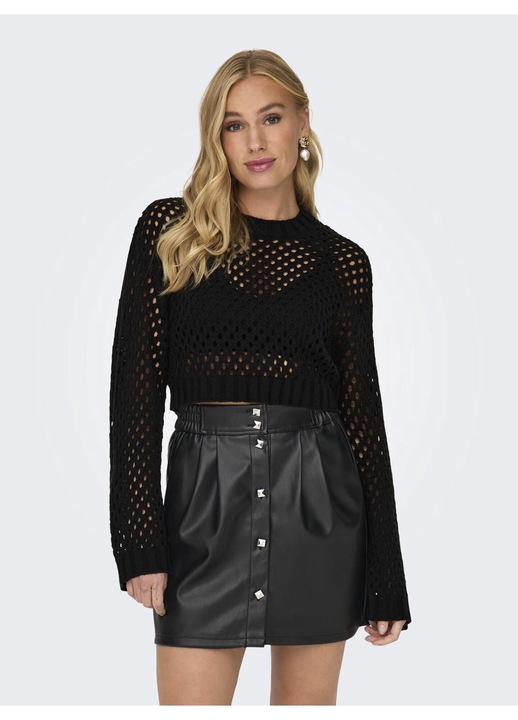 Само дамски горнище, текстил, обло деколте, дълъг ръкав, черно