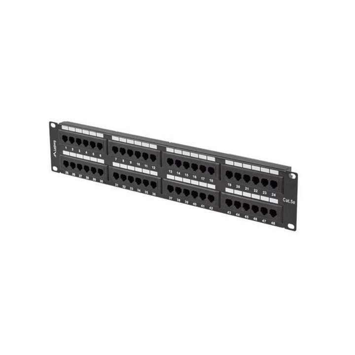 Patch panel 48 port 2U 19" Cat.5e UTP, Lanberg, 515x280x50mm, fekete