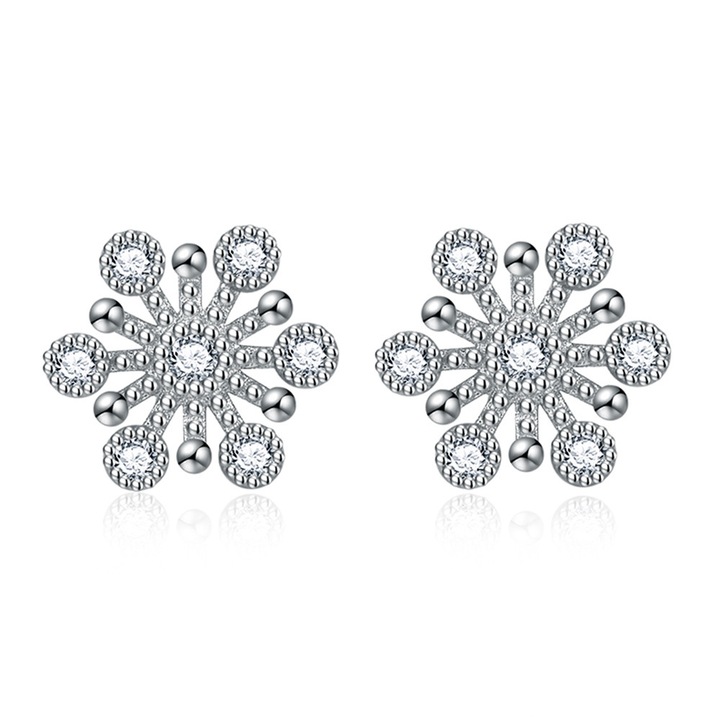 Обеци Story Snowflake, Покритие от бяло злато, 9 мм