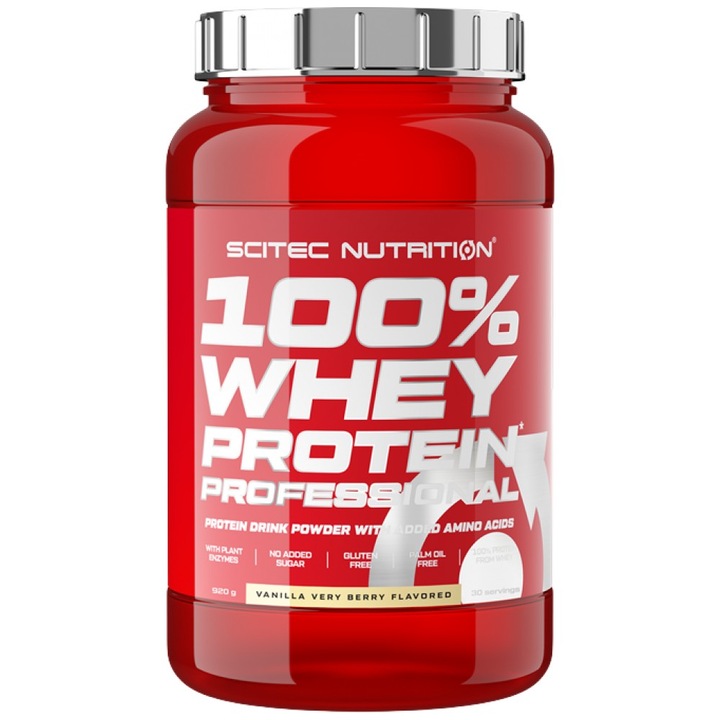 Supliment alimentar SCITEC Nutrition 100% zer profesional, vanilie cu fructe de padure, 920 grame