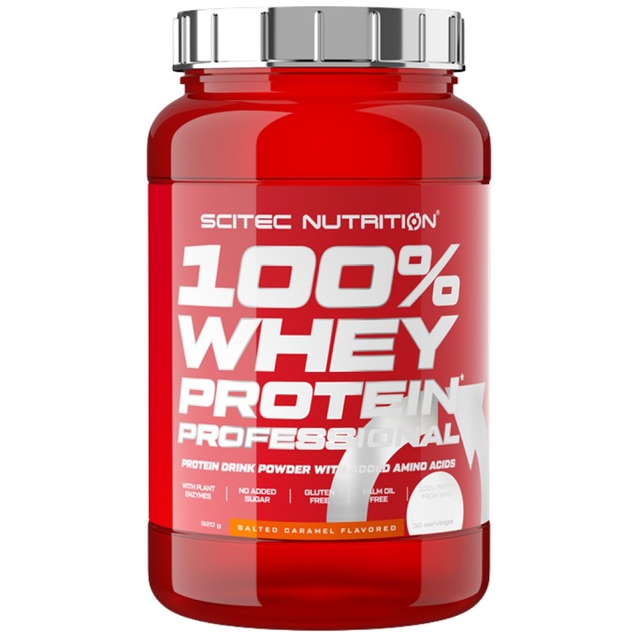 Хранителна добавка SCITEC Nutrition 100% Whey Professional, Солен карамел, 920 грама
