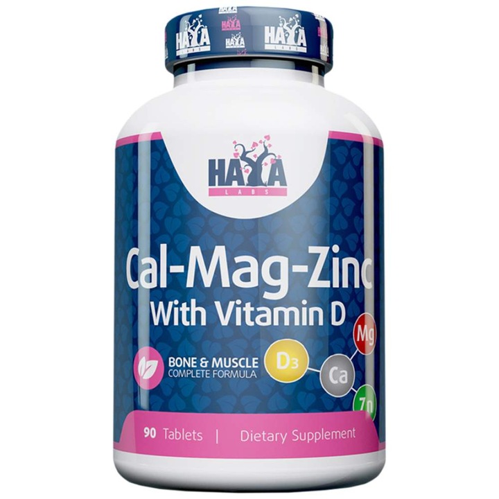 Хранителна добавка HAYA Labs Calcium Magnesium and Zinc with Vitamin D, 90 Таблетки
