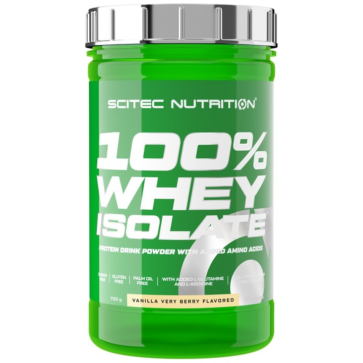 Supliment alimentar SCITEC Nutrition 100% zer izolat, vanilie cu fructe de padure, 700 grame
