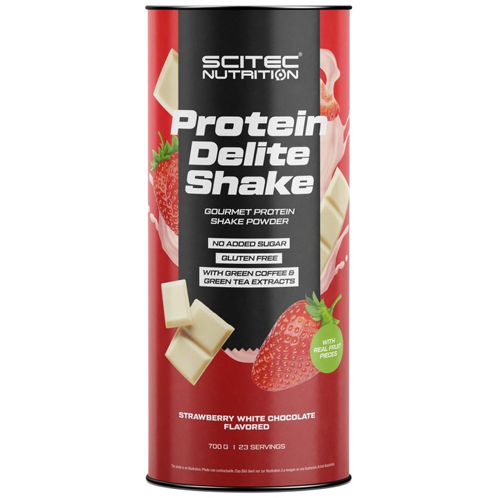 Хранителна добавка SCITEC Nutrition Protein Delite Shake Gourmet Protein Shake Powder, Ягода с бял шоколад, 700 грама