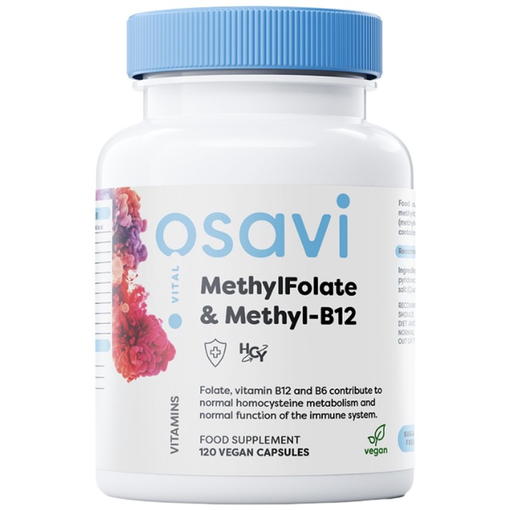 Хранителна добавка Osavi MethylFolate and Methyl-B12 with Quatrefolic, 120 капсули