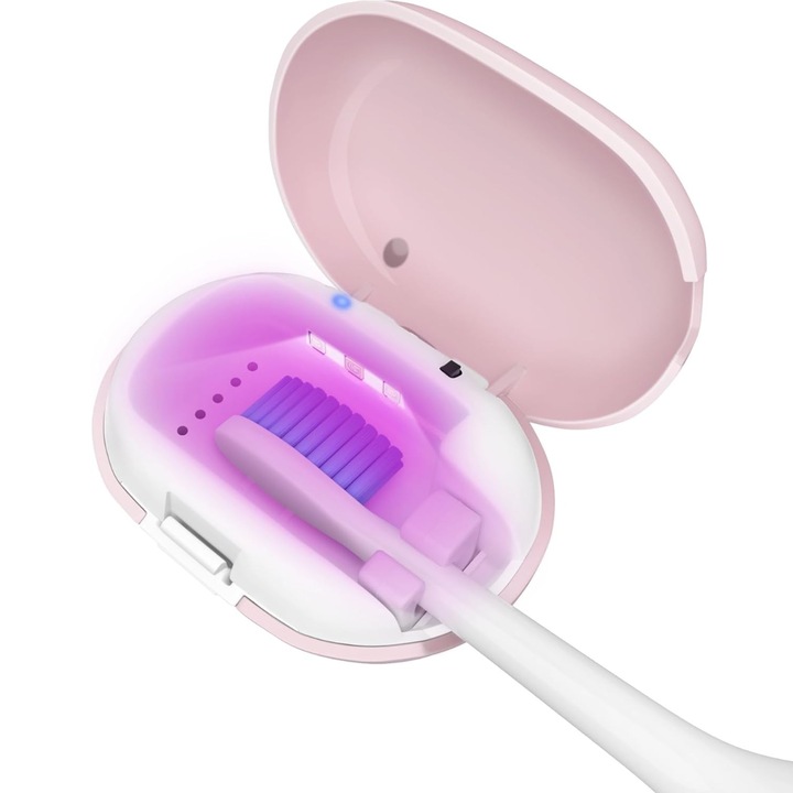 Hordozható UV-sterilizátor, XUNNING, 99,99%-os fertőtlenítés, gyors töltés, 3-5 perces automatikus kikapcsolás, könnyű rögzítés fúrás nélkül, rózsaszín