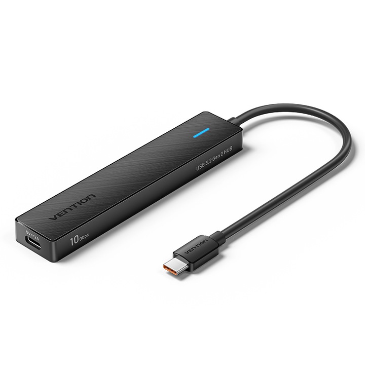 VENTION USB C HUB 5 в 1, 2 x USB 3.2 Gen 2 Type-C/2 x USB 3.2 Gen 2 Type-A/USB C, 10Gbps, 0.15m, Черен