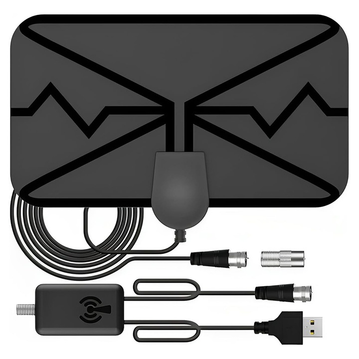 Antena TV digitala JESWO, 4K 1080P, neagra, 180 mile, usor de instalat