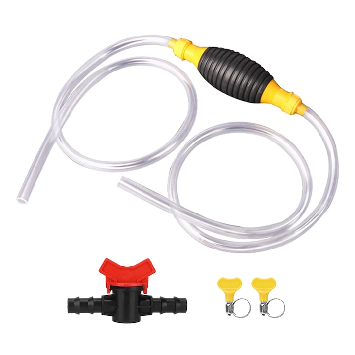 Pompa manuala cu sifon pentru transfer lichide, furtun 1.5m, supapa reglabila, multicolor