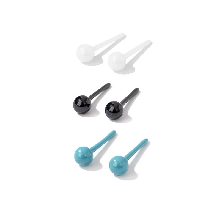 Cercei Medicinali Bioceramici Ceramica Antialergic, Diva4u®, Antialergic/Colorfast, Negru/Alb/Albastru 4 mm, Include husa de catifea pentru bijuterii