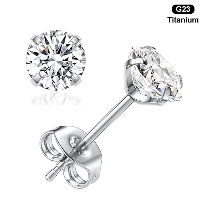 Cercei Barbati Medicinali din Titan F136, Diva4u®, Transparent Zirconiu 6 mm, Unisex, Antialergic/Colorfast, Include husa de catifea pentru bijuterii