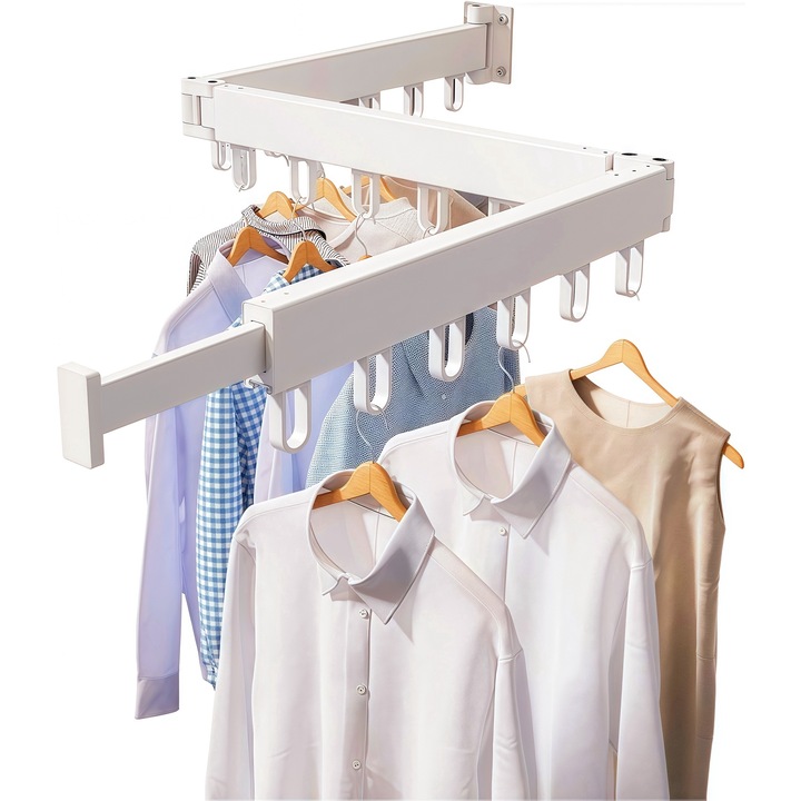 Uscator de rufe, Wacorresi, uscator rufe vertical, suport uscare rufe, suport uscator haine calorifer, uscator rufe pliabil, suport de uscare pentru haine, retractabil cu carlige, depozitare pliabila, capacitate de incarcare puternica, 120cm, alb