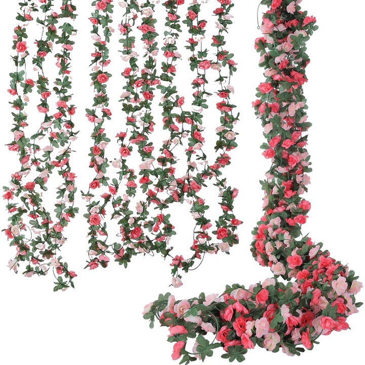 Комплект от 8 гирлянди от изкуствени цветя, Wacorresi, обвивка на сватбена арка с листа, декоративен ратан, дължина 2,3 м, изкуствени цветя, розова лоза, многоцветен