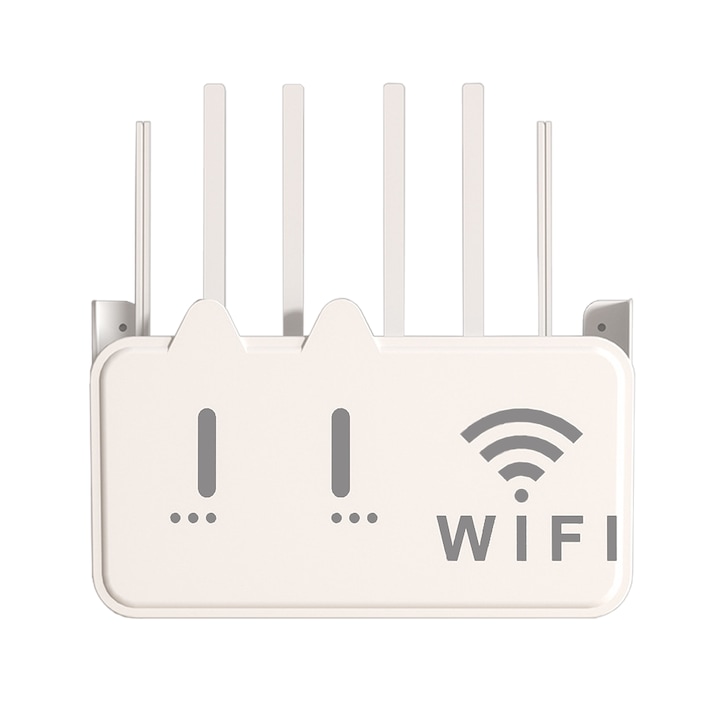 Рафт-стойка за безжичен рутер, за скриване на кабели и Wi-Fi оборудване, с възможност за стенен монтаж, PP, 24x6x15 см, Бял