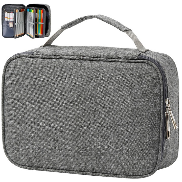 Penar Scolar, Axroad Mall, 2 compartiment, Cu Clapeta Interioara, 72 de sloturi stilouri, Impermeabil, Velcro, Dimensiune reglabila, Robusta, Usor de transportat, 600D Panza oxford, 22.5x 6.8x 16cm, Gri