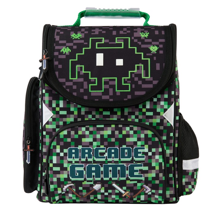 Ghiozdan multicolor ergonomic pentru scoala, PIXEL GAME