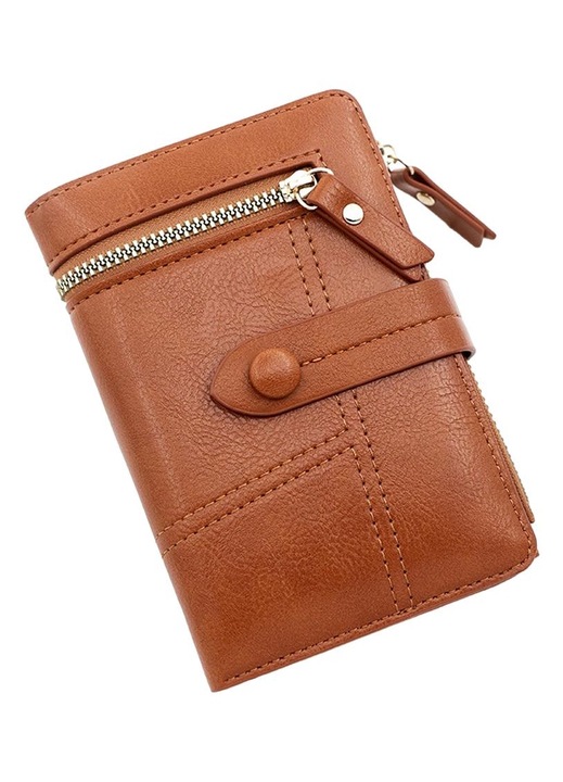 Portofel dama, AMRINUGL, Piele ecologica, 8 sloturi pentru carduri, 14 x 10 x 3 cm, Maro