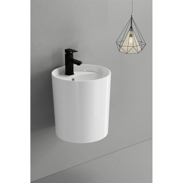 Lavoar suspendat, alb lucios, ceramica sanitara, 40 x 40 x 45 cm, gaura baterie P125