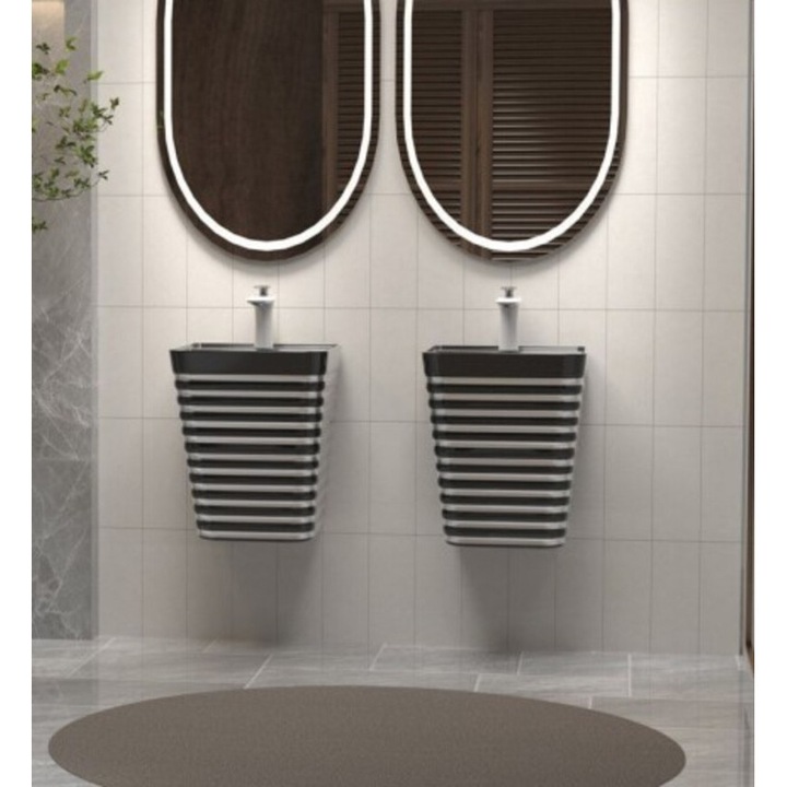 Lavoar suspendat, negru/gri, ceramica sanitara, 40 x 38 x 51 cm, gaura baterie P179BS