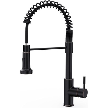 Baterie Chiuveta Bucatarie Neagra Elindor®, Robinet de Apa, Cap Dus Extractabil cu Doua Functii, Jet Reglabil, Modern cu Pipa Flexibila,, Monocomanda, Rotativ 360°, pentru Bucatarie, Otel Inoxidabil, Finisaj Mat