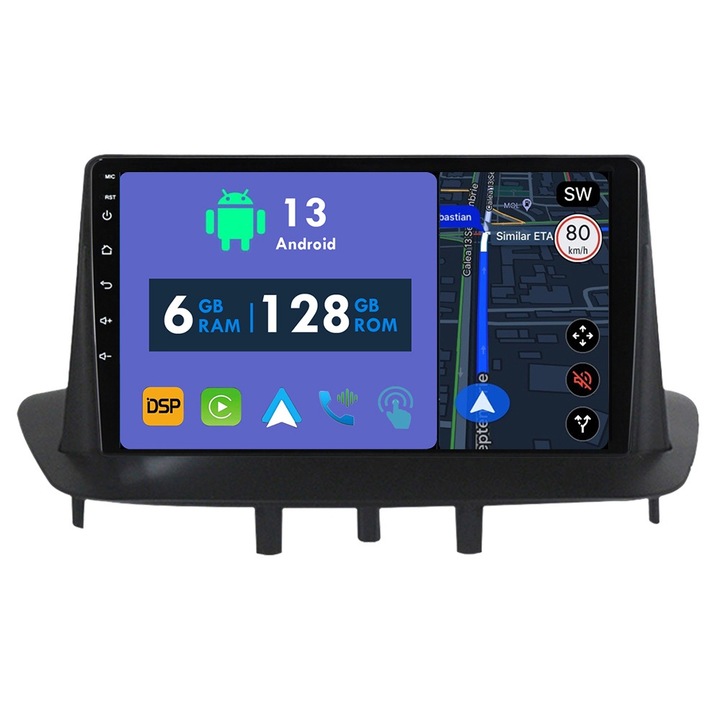 GPS navigációs CarPlay rádió Renault Megane 3 2008-2014 Android Auto Stereo Bluetooth érintőképernyőhöz 6 GB RAM, 128 GB ROM