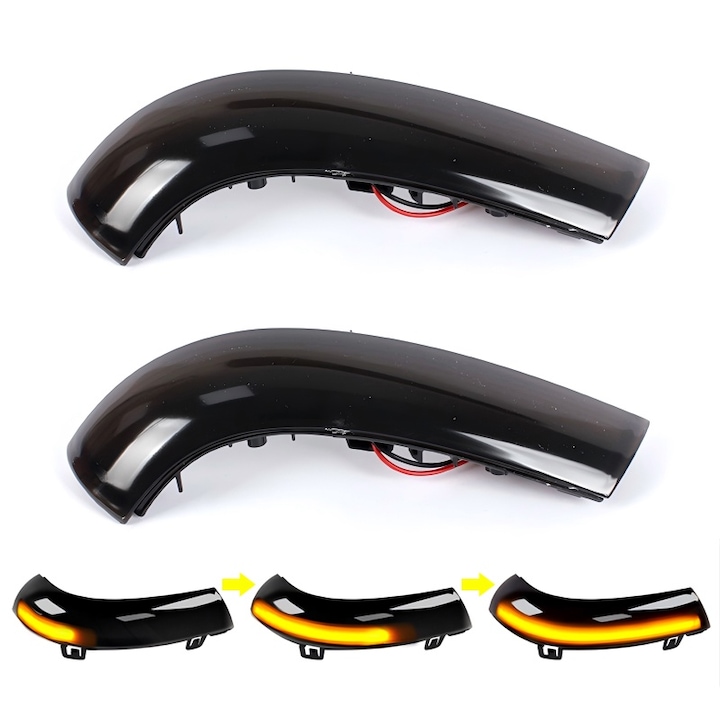 Set de semnalizare dinamica pentru oglinzi laterale pentru VW Golf 5, Floang™, Golf 6, Passat B6, B5.5, Eos, Jetta MK5, Sharan, Skoda, Seat, 10W, LED, 4500K, ABS, negru