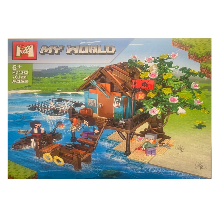 OEM My World Minecraft stílusú építőkészlet, Ház a tavon, 761 db, 6+ év