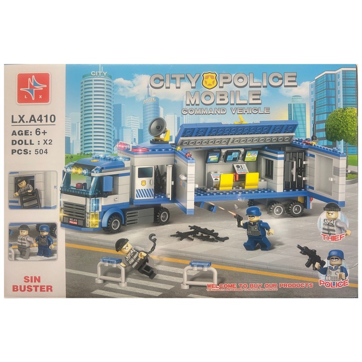 OEM City Police Építőkészlet, Rendőrségi teherautó, 504 db, 6+ év, kék