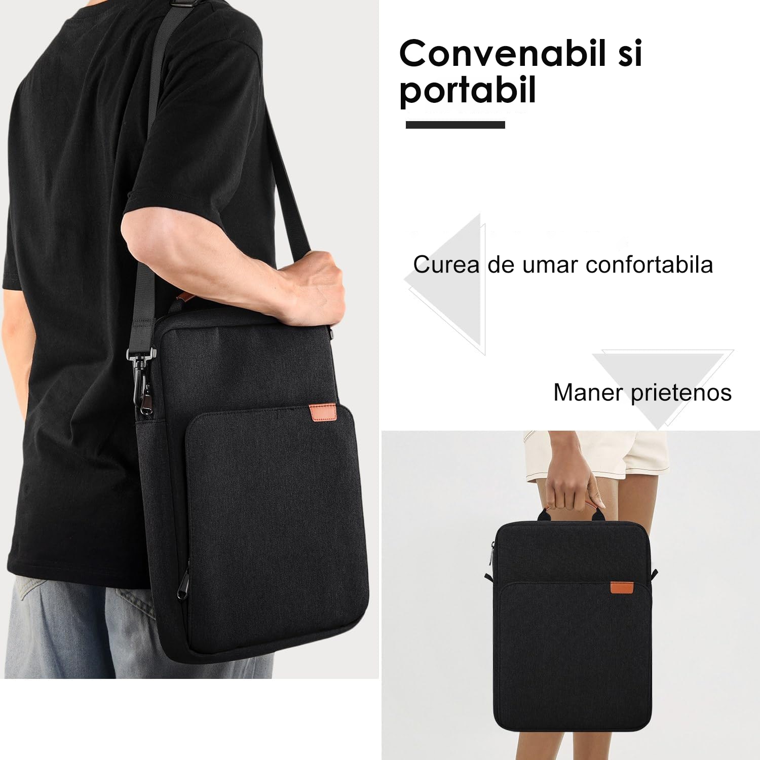 Geanta pentru tableta, BYONDSELF®, 13 Inch, Impermeabil, cu Curea de Umar Reglabila, Negru