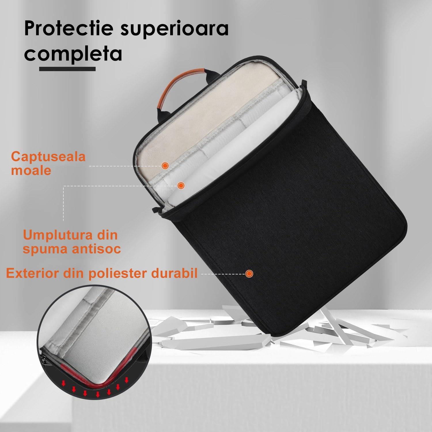Geanta pentru tableta, BYONDSELF®, 13 Inch, Impermeabil, cu Curea de Umar Reglabila, Negru