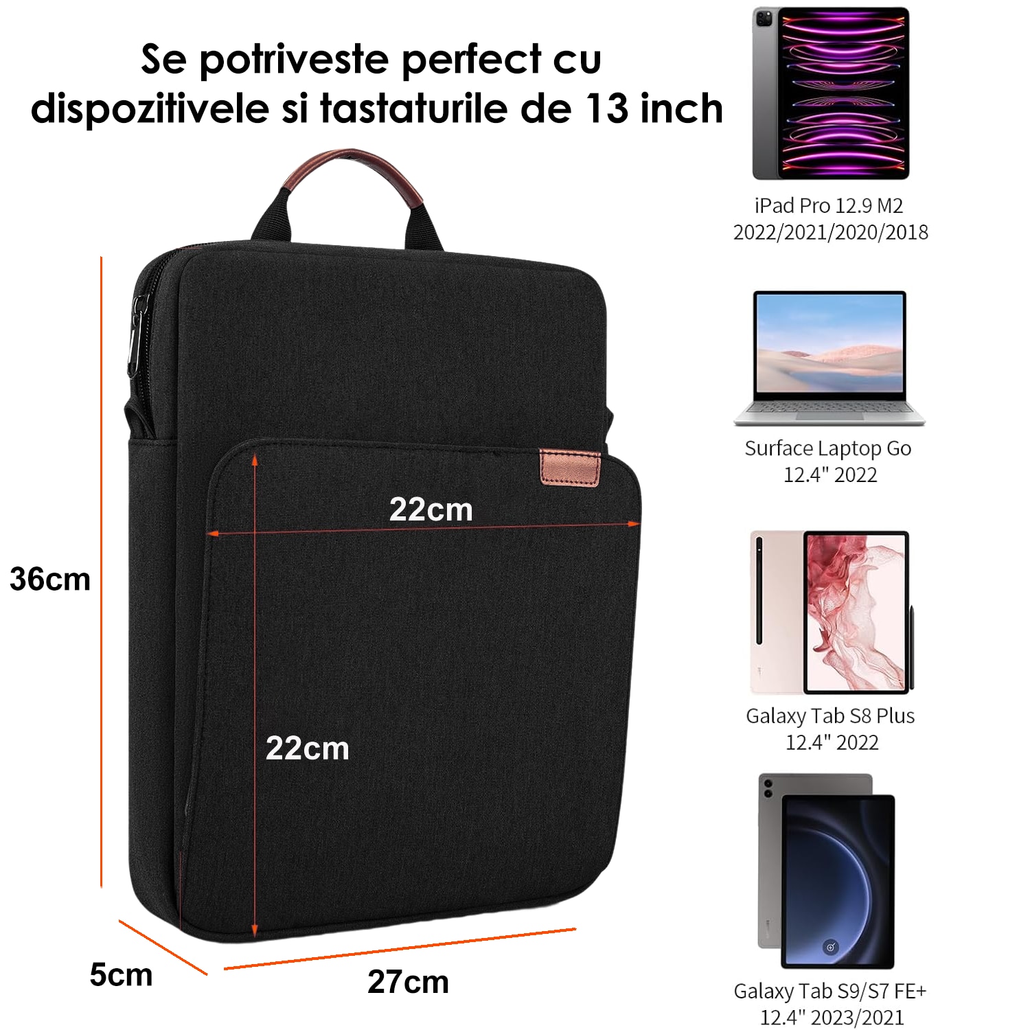 Geanta pentru tableta, BYONDSELF®, 13 Inch, Impermeabil, cu Curea de Umar Reglabila, Negru