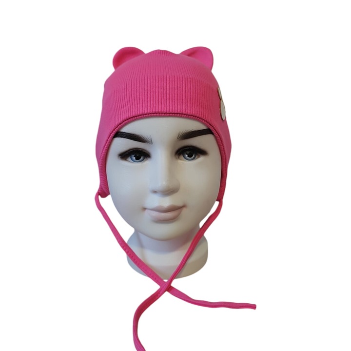 Caciula Pentru Copii, Toamna, Model Minni, Bumbac, Roz, 3-6 luni