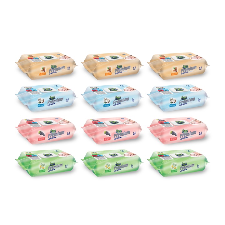 Set servetele umede Pure Premium 12 pachete x 64 buc