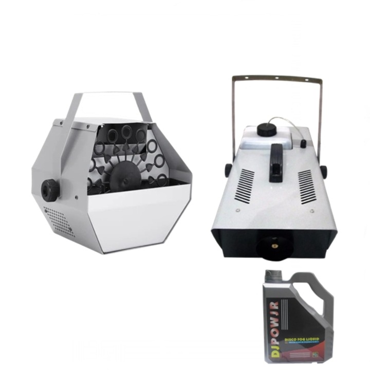 Комплект, който включва машина за производство на балони, машина за дим и специална сребърна течност за дим с включено дистанционно управление