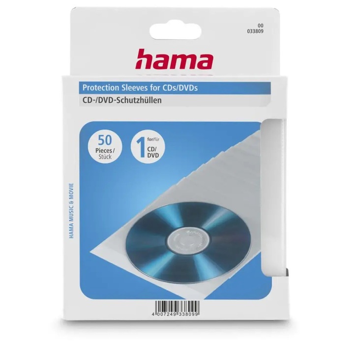 Plicuri de protectie pentru CD/DVD, HAMA 50 buc., transparent
