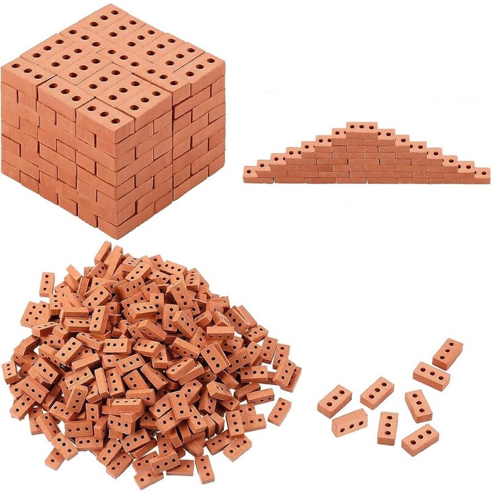 Комплект от 100 строителни тухли, мини, червени, 1:16 размер 16x8x4.5mm