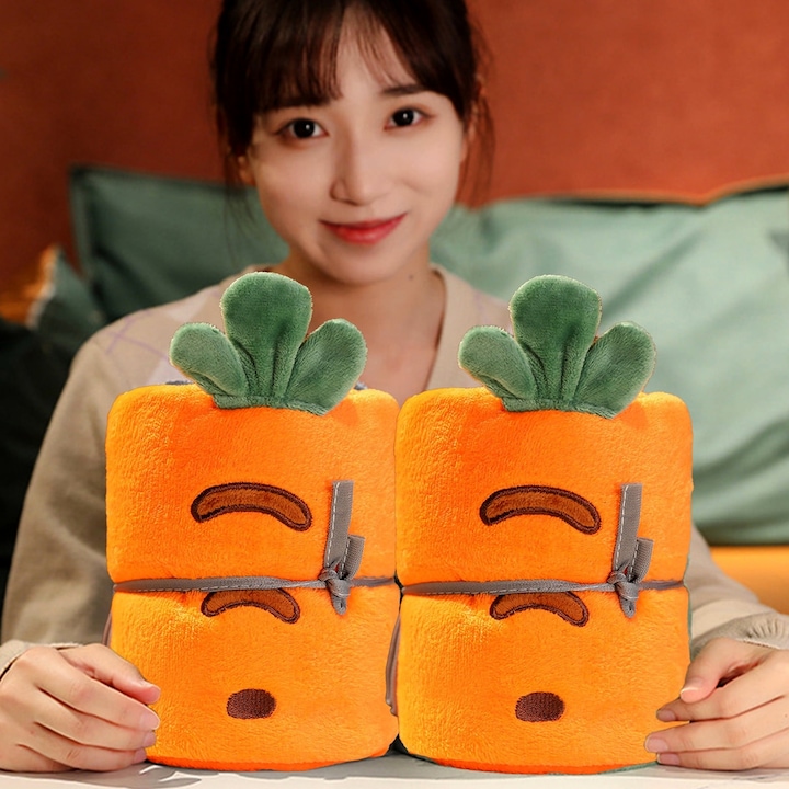 Babaszőnyeg, mérete 100x170 cm, flanel anyagú, aranyos mintás KIS SÁRGARÉPA, antiallergén, könnyen mosógépben mosható, izoterm, kompakt, kényelmes és kényelmes, állatbarát, narancssárga, nem hullik, felnőtteknek is alkalmas