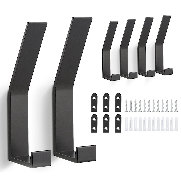 Set 6 agatatori pentru haine, Bztzhm, aluminiu, negru, pentru baie, usi, dulapuri