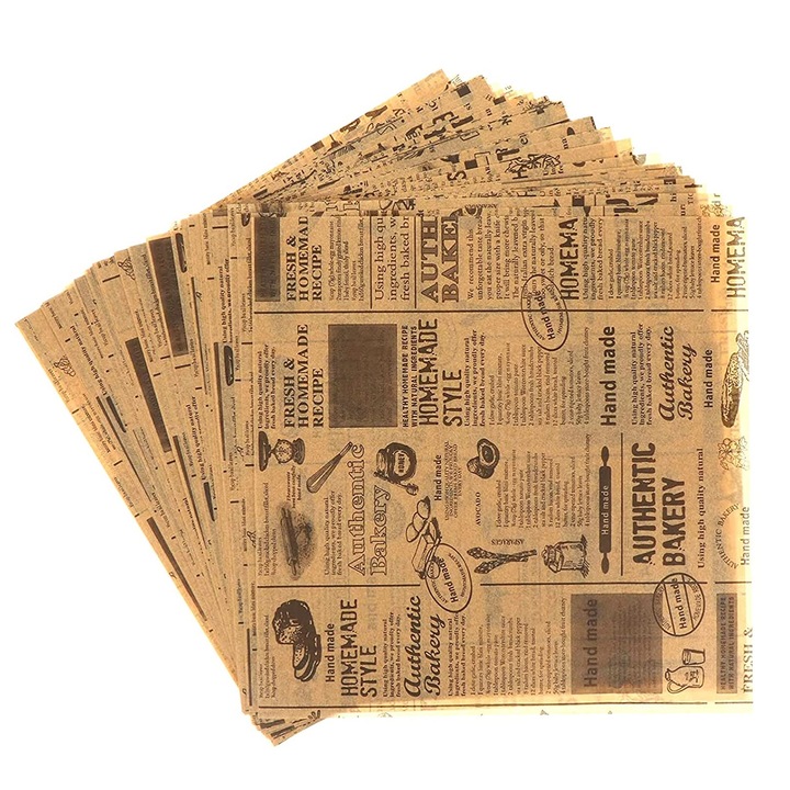 Hartie alimentare Bztzhm, set 100 foi, rezistenta la ulei si apa, 22x22cm, culoare maro
