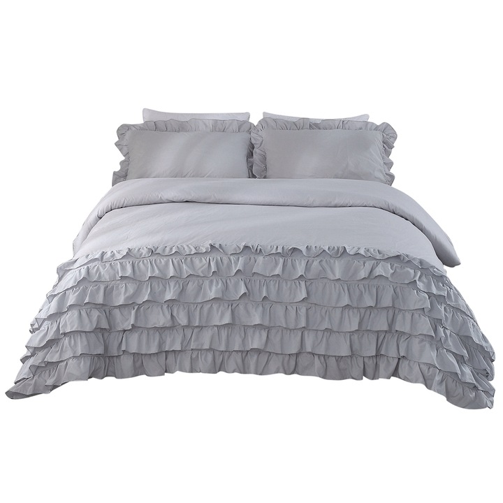 Jormftte ágyneműgarnitúra, 3 részes, szürke, 1x paplanhuzat 264x229cm, 2x párnahuzat 51x102cm