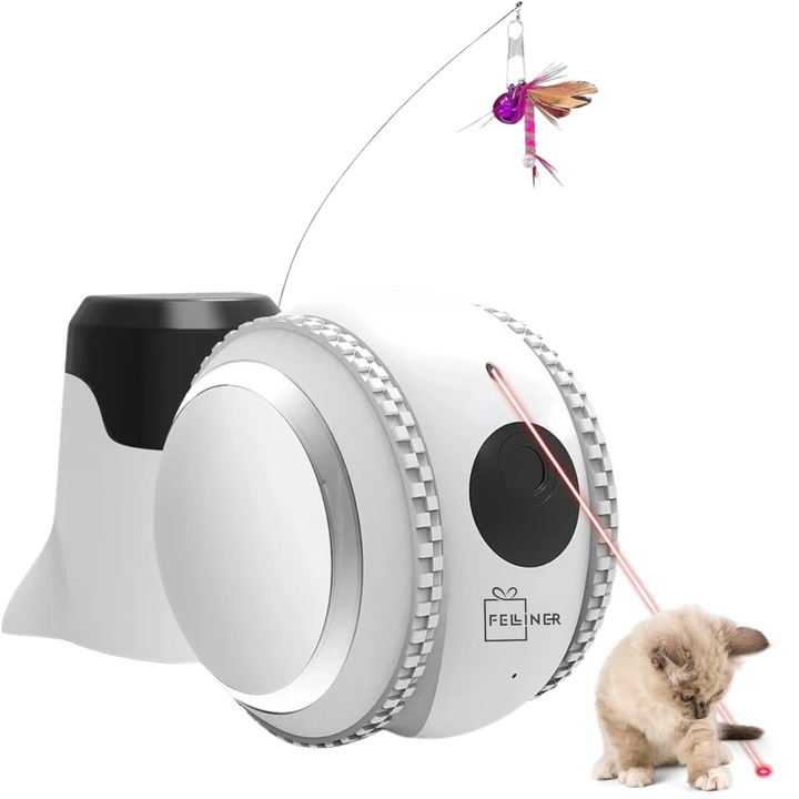 Interaktív okosjáték macskáknak, Felliner, 4K kettős kamera, kétirányú kommunikáció, 800 mAh-s akkumulátor, 360°-os forgatás, USB töltés, fehér