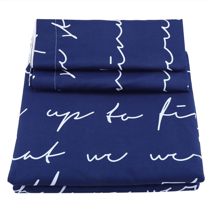 Jormftte ágyneműhuzat garnitúra, háromrészes, takaró 200x200cm, két párna 48x74cm, modern nyomtatás, kék