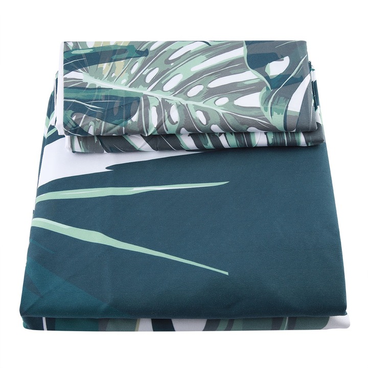 3 részes ágynemű garnitúra, Jormftte, zöld növény mintás, 100% poliészter, zöld, king méretű ágyhoz