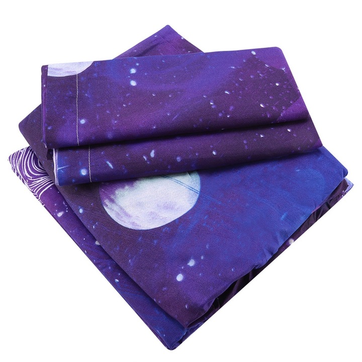 Jormftte 3D Galaxy ágynemű, teljes szett, 1 lepedő 243x206cm, 1 gumis lepedő 137x190cm, 2 párnahuzat 51x76cm, többszínű