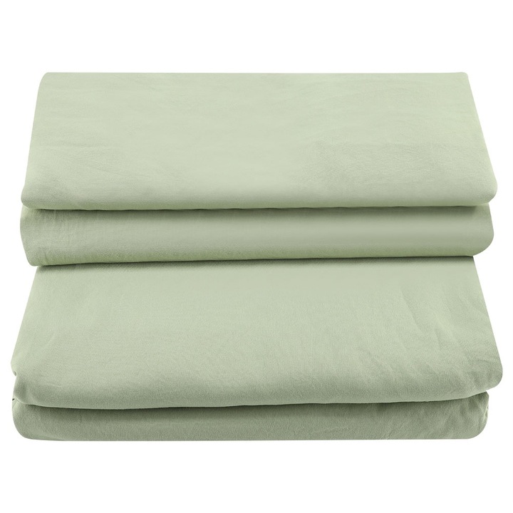 Jormftte ágynemű, paplanhuzattal és párnahuzattal, mosott pamut, babzöld, megkötős dizájn, 2 részes