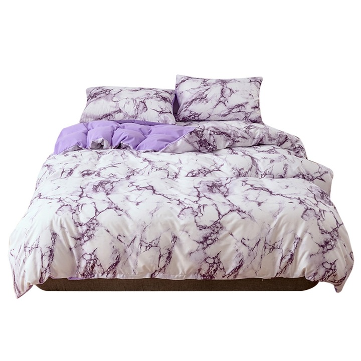 Jormftte ágyneműhuzat garnitúra, 2 részes, takaróhuzat és párnahuzat, márvány mintás, 150x200cm, lila